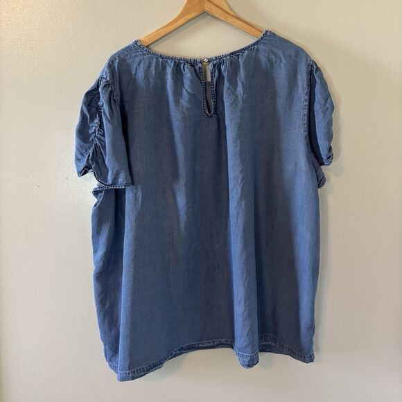 Lauren Conrad Chambray Top Blue Short Sleeves Shirt Womens Sz 3X - Picture 7 of 9
